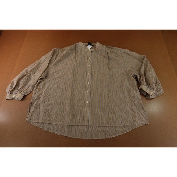 GAP Tops - Gap Womens Size XL Khaki Tan Striped Sheer Long Sleeve Button-Front Shirt NWT